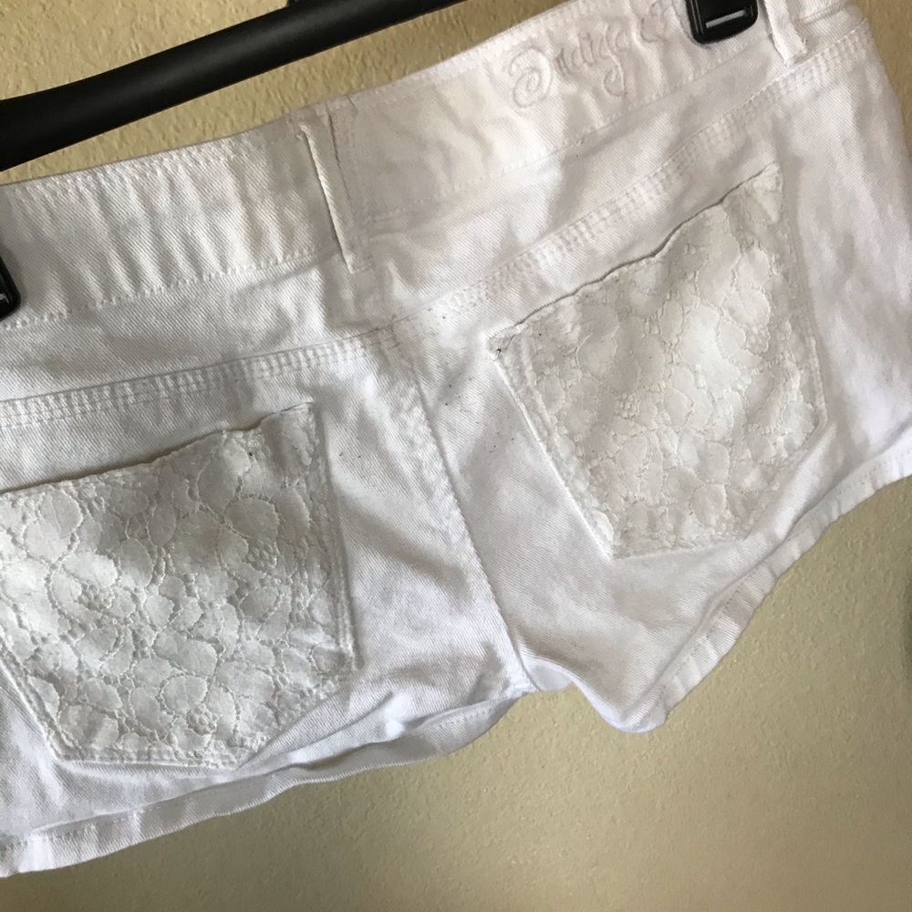 White Jean Shorts with Lace Trim